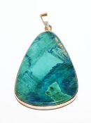 14 k Gelbgold Anhänger mit Malachit, 12,3 gr., 5 cm x 2,5 cm