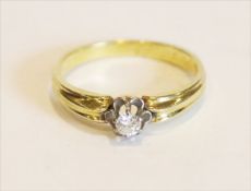 14 k Gelbgold Ring mit in Weißgold gefaßten Diamant, 3 gr., Gr. 54