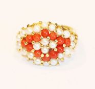 18 k Gelbgold Ring mit Korllanenperlen und Perlen, 7,2 gr., Gr. 56