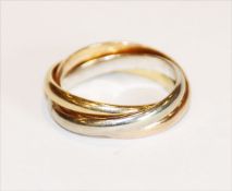 Dreifarbiger 14 k Goldring im Stil von Cartier, 5,3 gr., Gr. 48