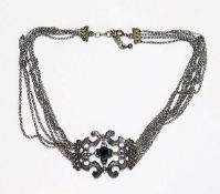 Kropfkette, 835 Silber, mit Granat, 7-reihig, 31,1 gr., L 38 cm