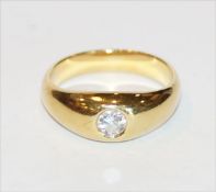 18 k Gelbgold Bandring mit Diamant, 7,3 gr., Gr. 55