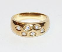 14 k Gelbgold Ring mit 6 Diamanten, 5,07 gr., Gr. 53