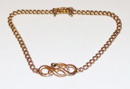 14 k Gelbgold Armband mit plastischem Schlangendekor, 7,6 gr., L 19 cm, Verschluß beschädigt
