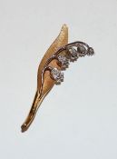 Dekorative 18 k Gelb- und Weißgold Brosche in Form von einem Maiglöckchen, Gelbgold Blatt fein