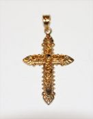 14 k Gelbgold Kreuzanhänger, filigran verziert, 1,57 gr., L 4 cm