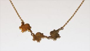 8 k Gelbgold Kette mit 3 Enten, 4,56 gr., L 40 cm