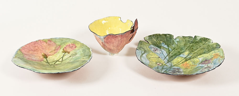 Claudia Clare (British born 1962), a teacup saucer and plate "The Virgin and The Hoar" from The