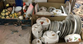 Two boxes of Royal Worcester Evesham dinner and table wares to include tureen, plates, storage jars,