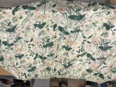 Two pairs of Chinese lotus pattern by GP&J Baker glazed cotton interlined curtains with taped