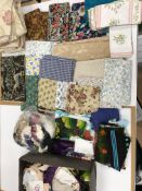 A Tetbury hand and steam laundry box containing a quantity of fabric pieces and fabric trims,