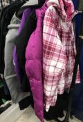 A Helly Hansen regular ski jacket in pink tartan design, an Orage large jacket in pink,