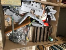 A box of sundry items to include a pair of Royal Brierley wine glasses (boxed),