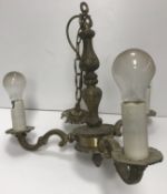 A three branch brass electrolier,
