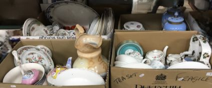 Four boxes of assorted decorative china and glassware to include a collection of Minton 