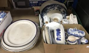 Two boxes of assorted decorative china wares to include mainly blue and white dinner wares and