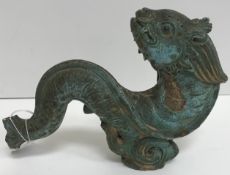 A Chinese glazed pottery dragon fish figure (possibly formerly a roof tile adornment),