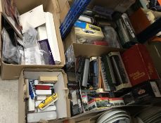 Three boxes of assorted model railways trains, buses, etc.