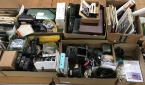 A collection of vintage aircraft instruments, parts, documents, etc.