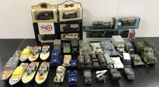 A collection of die-cast and other mainly military related vehicles to include a Dinky Toys Air Sea