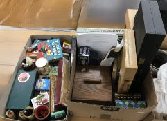 A box containing assorted vintage playing cards and games, to include Tiddlywinks, etc.