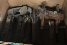 A box of antique moulding planes, inscribed variously, to include 