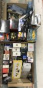 Three boxes of assorted Corgi and other model cars, vans, fire engines, etc.