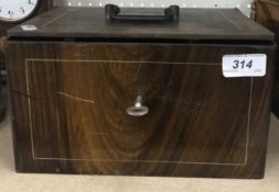 A Japanned simulated mahogany and inlaid iron strong box with patent locking mechanism and alarm to