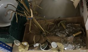 A glass hanging light with corn and foliate mounts to top,