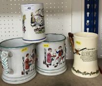 Two 19th Century Staffordshire relief work mugs of large proportions with humorous frogs to the