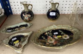 A collection of Vienna Porcelain floral and gilt decorated dishes and jugs by Ernst Wahliss (circa