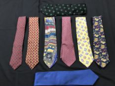Nine handmade silk ties including Hermes Paris, Kilgour French & Stanbury, Trevelyan, Brioni,