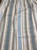 One pair of curtains in a ticking fabric of deckchair stripe in blue,