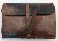 Leather fly fishing wallet c1930, with chamois pockets and hook savers, contains 6 Salmon flies