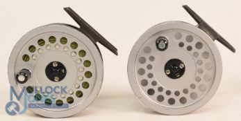 Pair of Hardy Viscount 130, Mk2 light alloy fly reels, reversible line guides, integral alloy