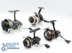 Fixed spool reels (4) featuring Noris Shakespeare 2126 reel made in Japan, a Shakespeare 2910