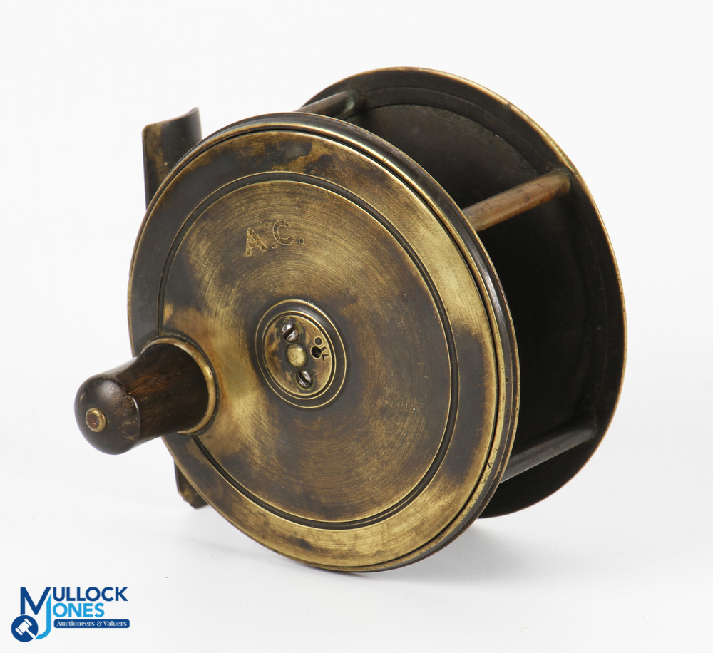 Chas Farlow Patent Lever No 855 salmon 4" spool, large brass mounted handle, 2 screw centre with oil