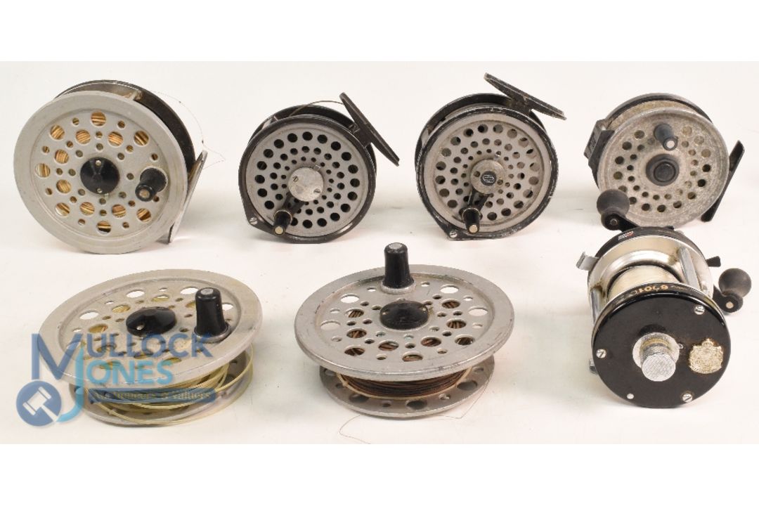 A large collection of reels, as follows: Shakespeare Beaulite alloy salmon fly reel with 2 spare - Image 1 of 2