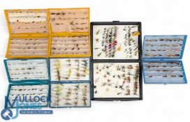 6 Plastic Fishing Fly Boxes, 4 made by Hardy - with a good qty of trout flies inside (6)