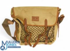 Hardy canvas and leather tackle bag - canvas leather edged bag with 2 internal pockets and net front