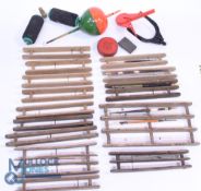 A collection of fishing accessories, as follows: 10x single space wood line winders, 2 with quill
