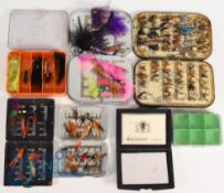 Large collection of fly tins and boxes to include Hardy and Richard Wheatley. (7)