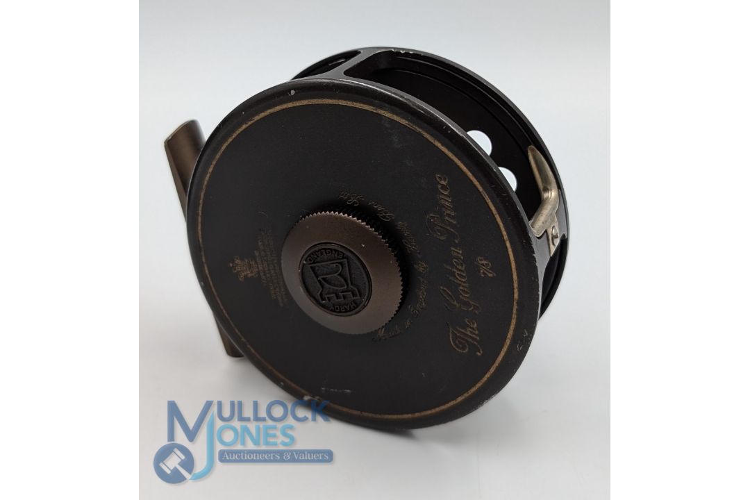 Hardy The Golden Prince 7/8 fly reel, 3 1/4" diameter, wood effect handle, reversible U shaped - Image 2 of 2