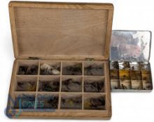 2x Boxes of Trout Flies, both compartmental, with pre-war examples to include Alex Marin