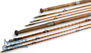 J R Moreton & Co Birmingham split cane salmon fly rod - 15ft 3pc with spare tip, brass sliding