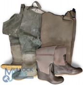 Pair Edmar Rubber Thigh Waders, with rubber boots cleated soles size 10, and Dawai neoprene chest