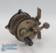 Hendryx raised pillar brass multiplier No 80, counter balanced handle on straight crank arm, sliding