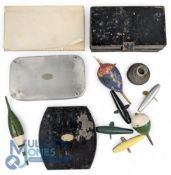 2x Japanned Fishing Tackle Boxes, one by Hardy Bros, with cast inside, with indistinct makers