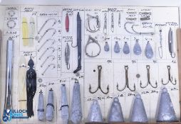 Display of c20th sea fishing tackle - featuring a window into the variety of tackle such as
