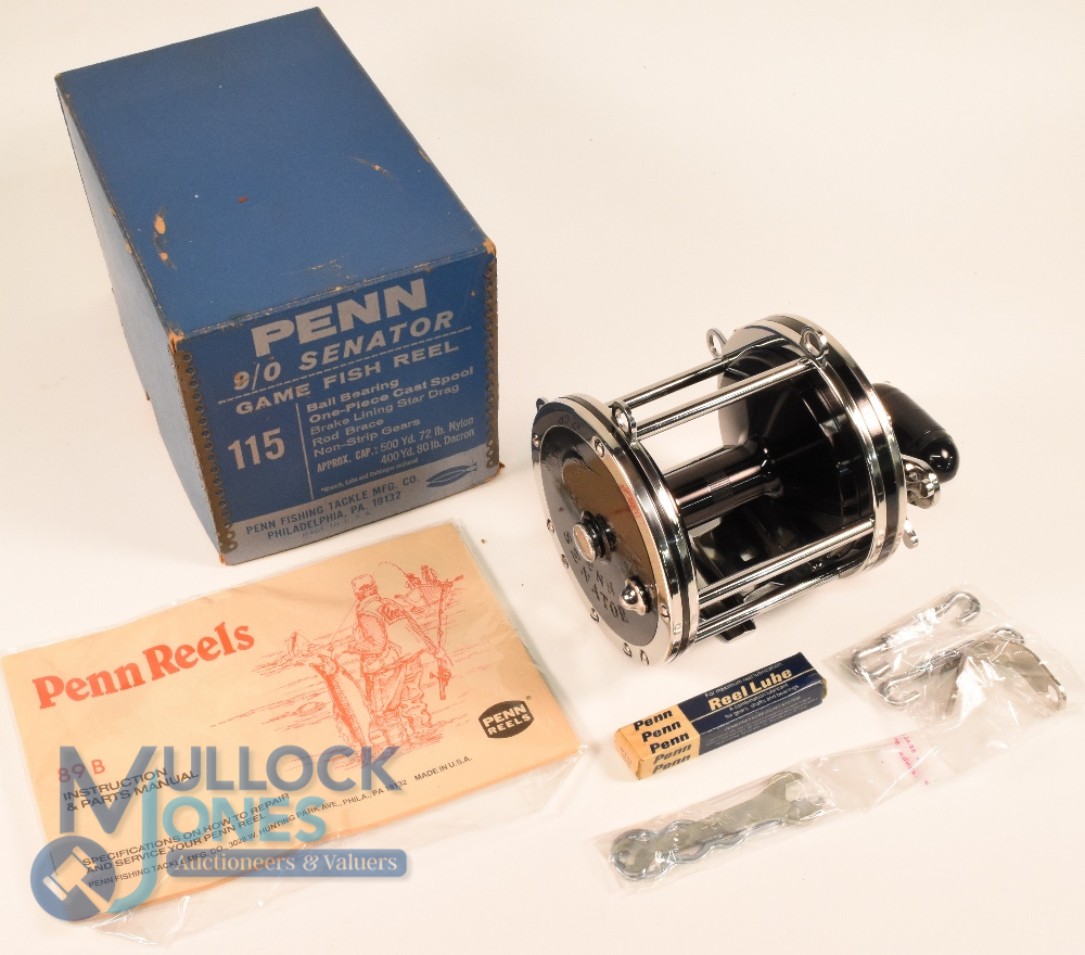 Penn Senator 9/0 Big Game fishing reel, model 115, made in USA, 4.6" diameter, star drag, free
